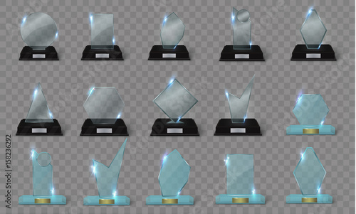 Blank glass trophy award on a transparent background.