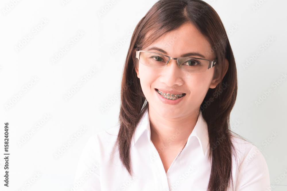 Successful business woman smiling, selective focus Successful business woman smiling, selective focus