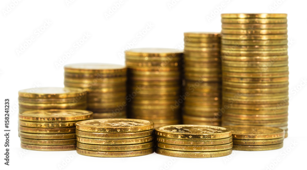 stack of one dollar coins arranged as a circular isolated on white background stack of one dollar coins arranged as a circular isolated on white background