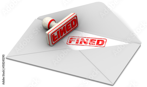 Red seal and imprint "FINED" on the sheet of open postal envelope