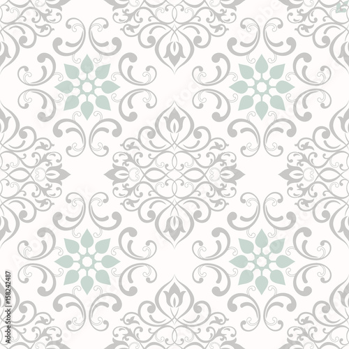 Vintage abstract floral seamless pattern. Intersecting curved elegant stylized leaves and scrolls forming fine ornament in Arabian style. Arabesque. Decorative lattice.