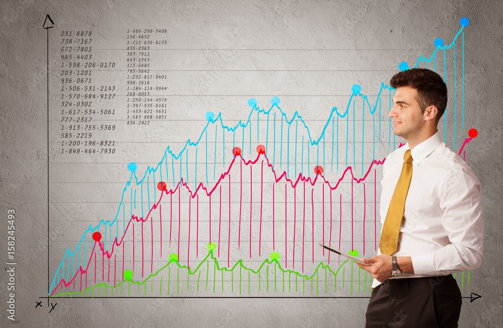 Colorful chart with numbers and businessman Colorful chart with numbers and businessman