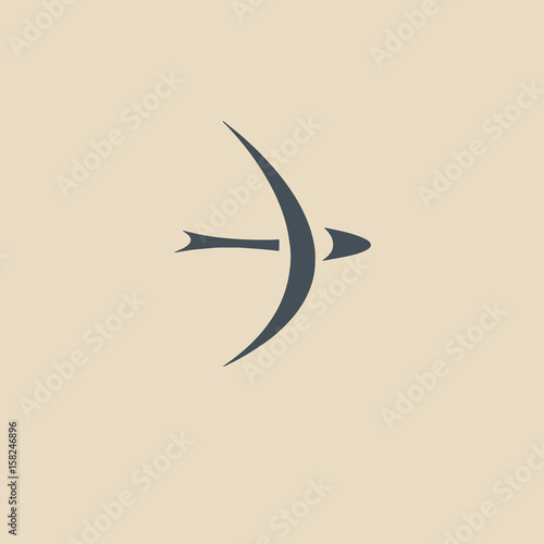 Flat design vector icon with silhouette of a bow for archery