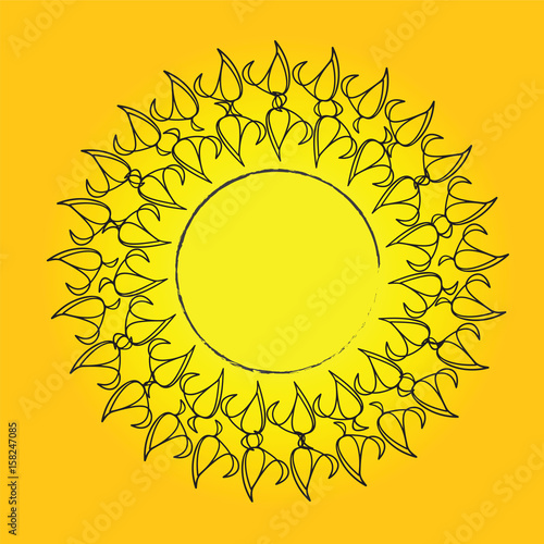 Bright, burning mandala sun in the yellow tones.