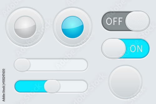Gray and blue interface elements - button, slider, toggle switch
