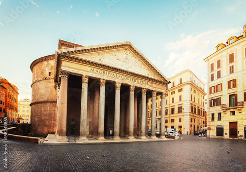 view of famous ancient Pantheon church in Rome, Italy, retro toned