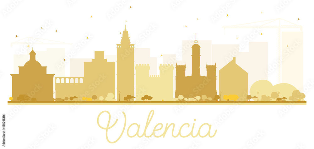Valencia City skyline golden silhouette.