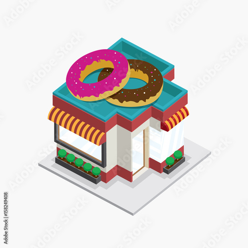 dough nut shop isometric