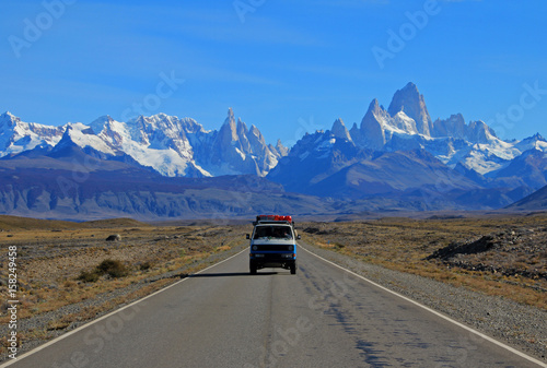 Van traveling on the road from Los Glaciares National Park, El Chalten, Patagonia, Argentina © reisegraf