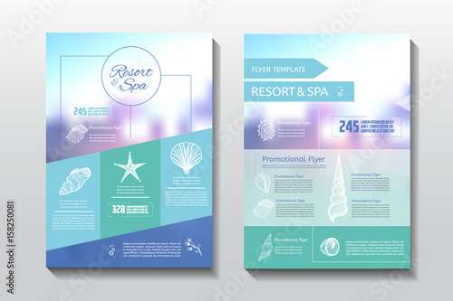Resort and spa flyer. Spa wellness medical template. Vector brochure poster withe seashells. Vector illustration design.