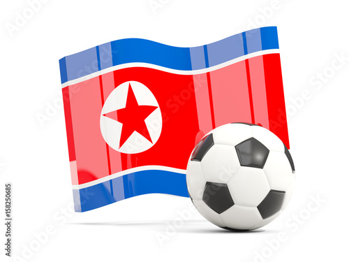Football with waving flag of korea north isolated on white