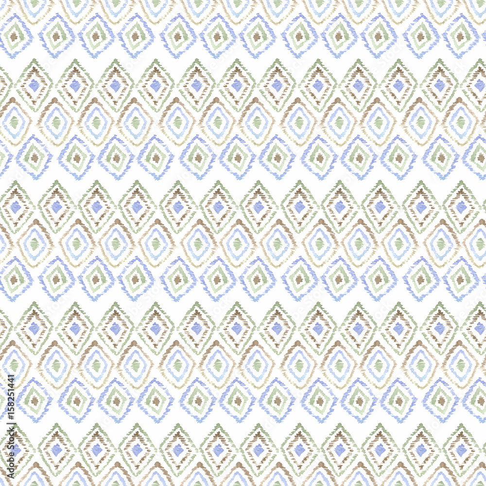 Seamless abstract ethnic pattern on a white background.