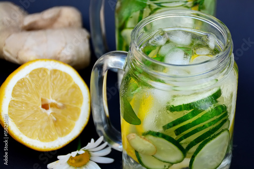 Refreshing drink of cucumber, lemon and ginger