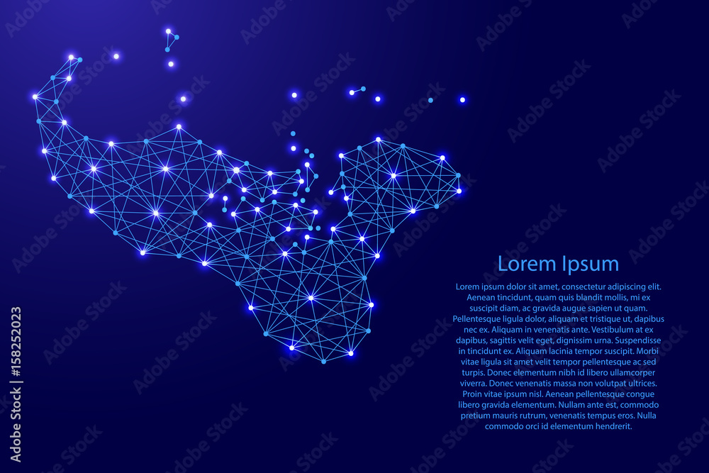 Map of Tonga from polygonal blue lines and glowing stars vector illustration