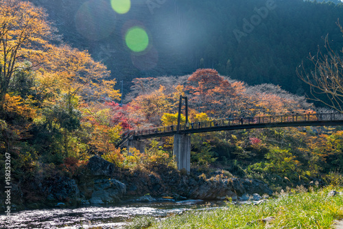 Konstfotografi Mitake town and Tama river, beautiful small town in autumn season