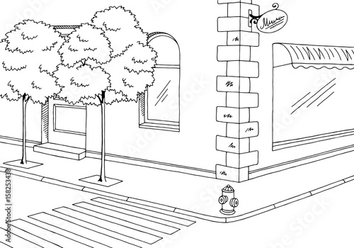 Street road graphic black white landscape sketch illustration vector