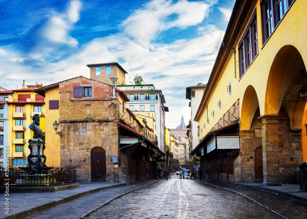 famous bridge Ponte Vecchio street, Florence, Italy, retro toned