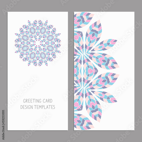 Templates for greeting and business cards, brochures, covers with floral motifs. Oriental pattern. Mandala. Wedding invitation, save the date, RSVP. Arabic, Islamic, asian, indian, african motifs.
