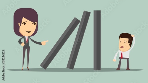 domino effect and problem solving. Stock vector illustration for poster, greeting card, website, ad, business presentation, advertisement design.