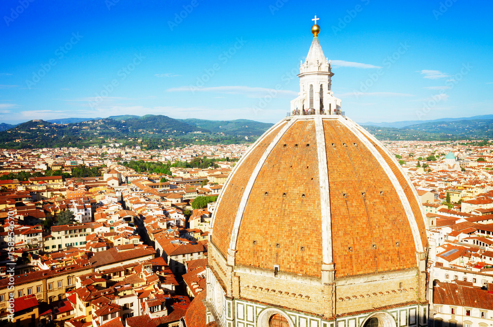 Obraz premium famous Dome of cathedral church Santa Maria del Fiore close up, Florence, Italy, retro toned