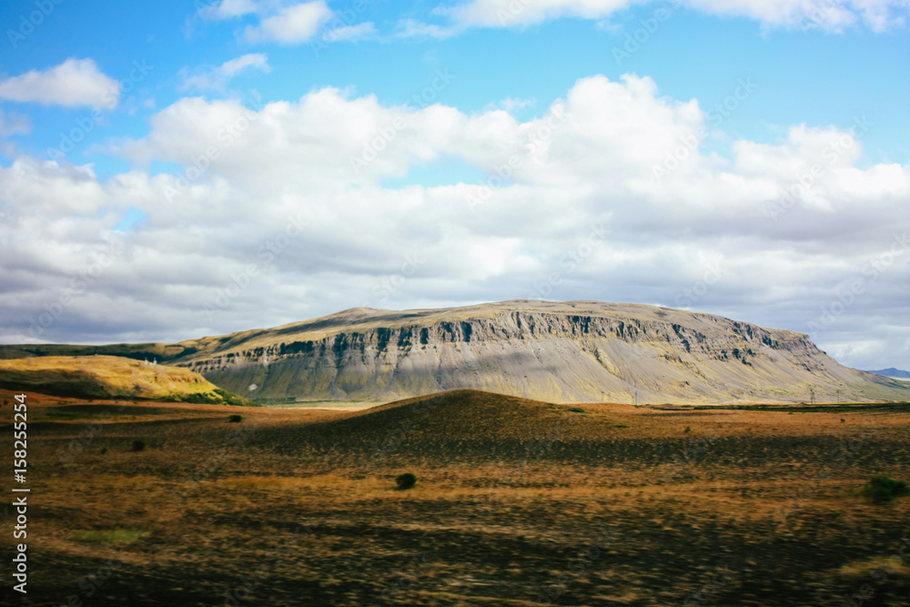 Icelandic landscape with green mountains
