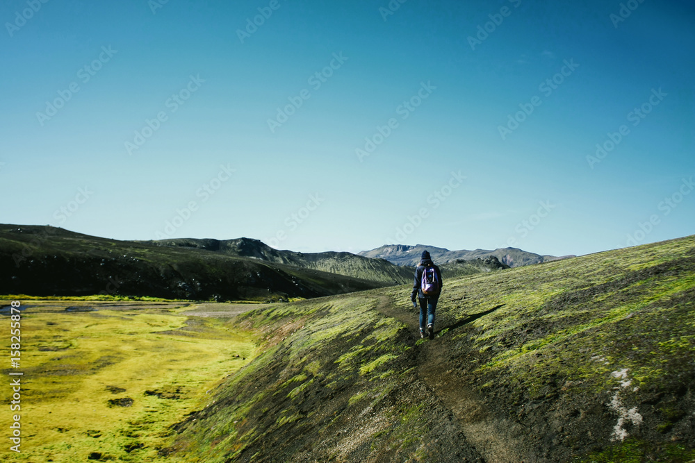 Hiking in Landmannalaugar, mountain landscape in Iceland