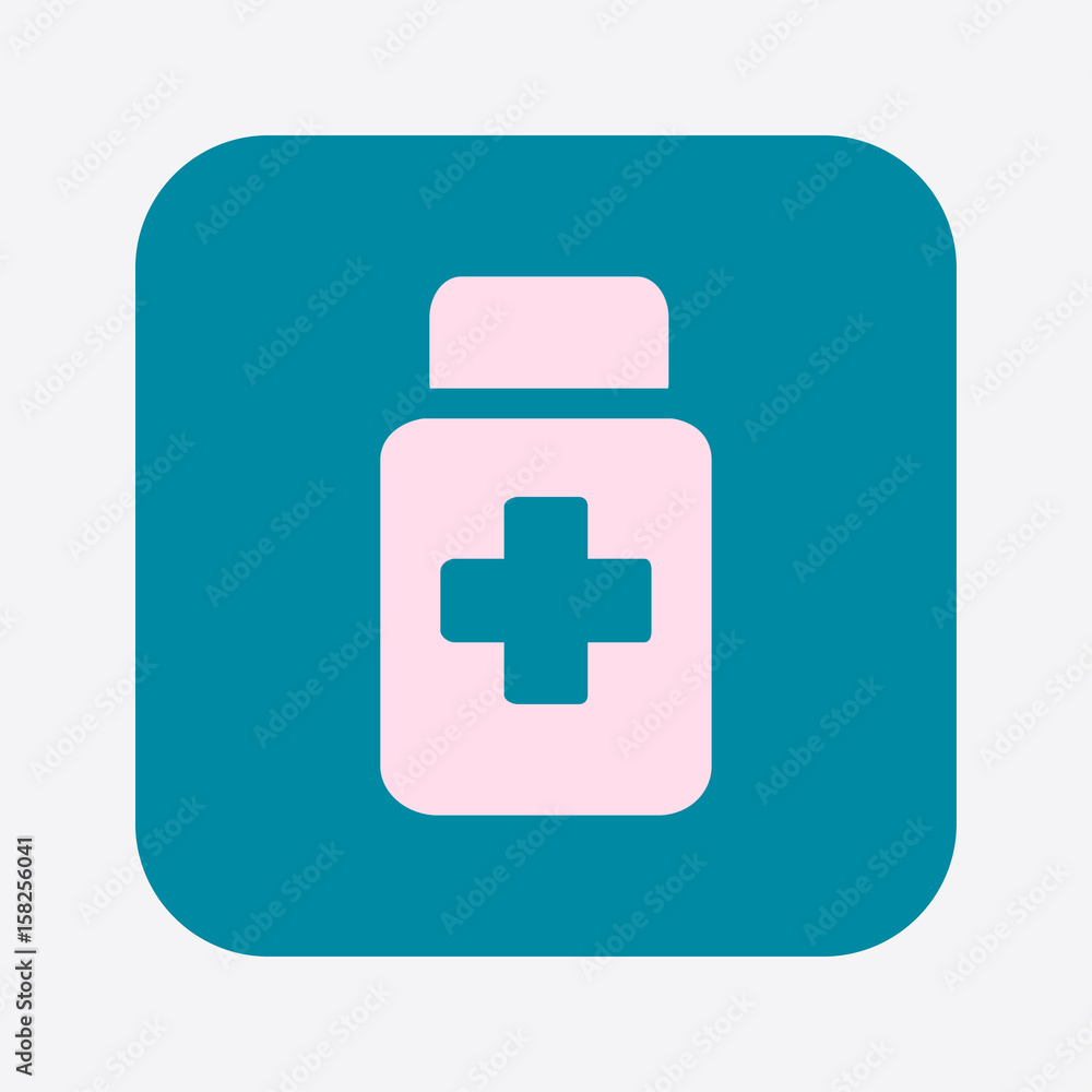 Drugs sign icon. Pack with pills. Flat design style. Drugs sign icon. Pack with pills. Flat design style.