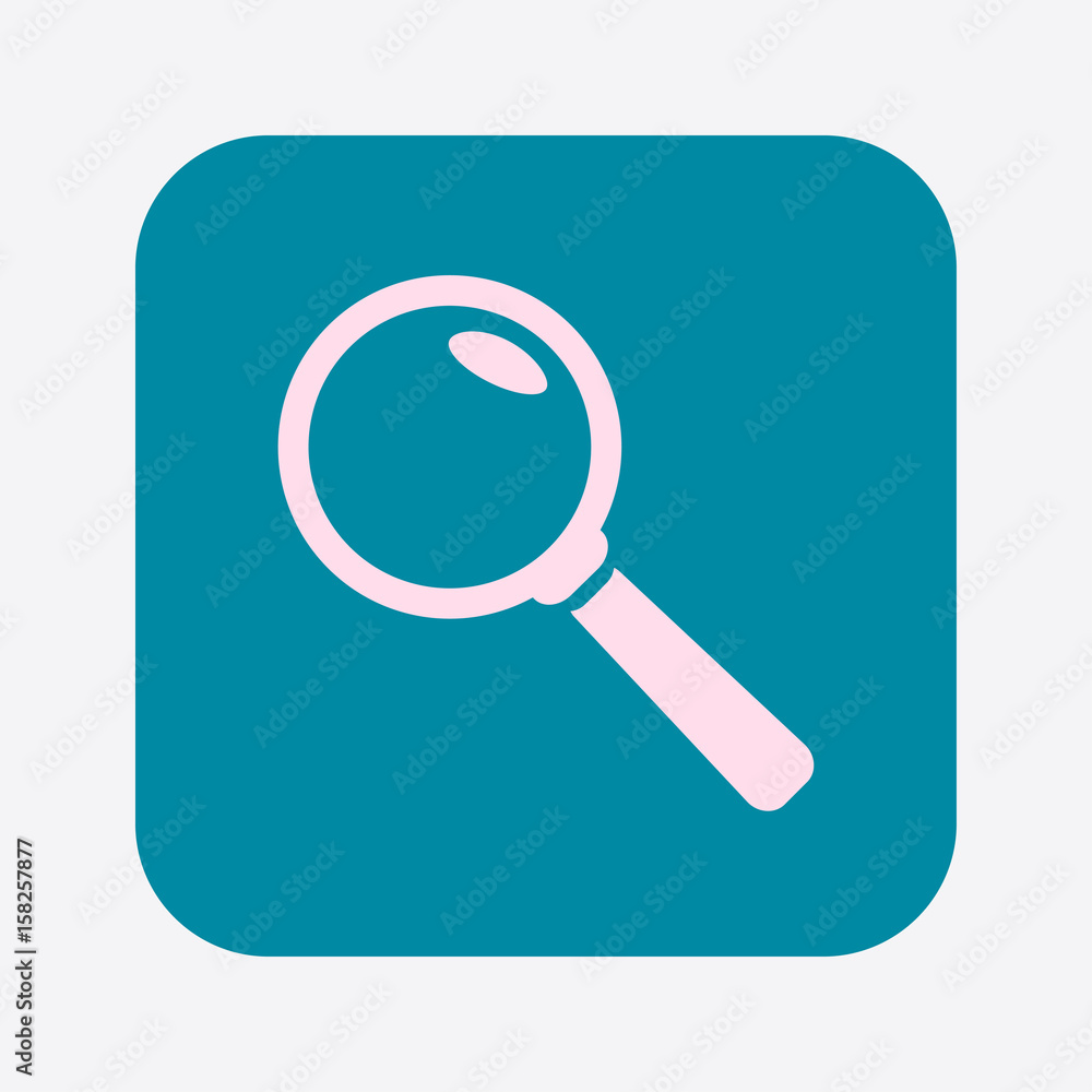 Icon of loupe. Search button. Magnifying glass. Flat design style. Icon of loupe. Search button. Magnifying glass. Flat design style.