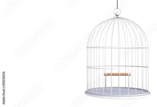 Empty bird white cage Isolated on white background, 3D rendering