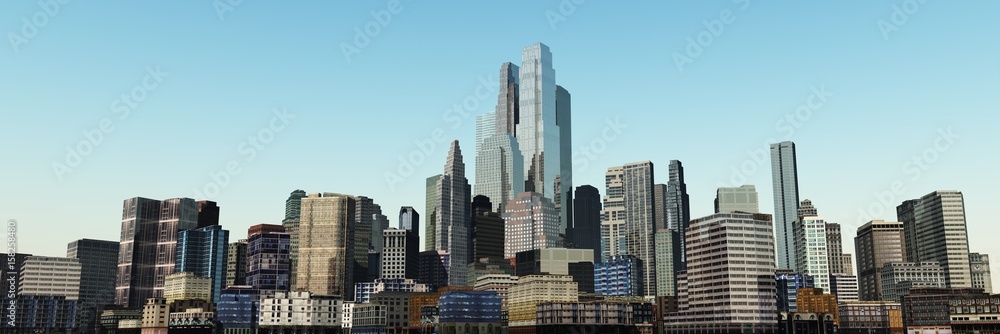 View of the beautiful modern city, skyscrapers from above, 3D rendering
