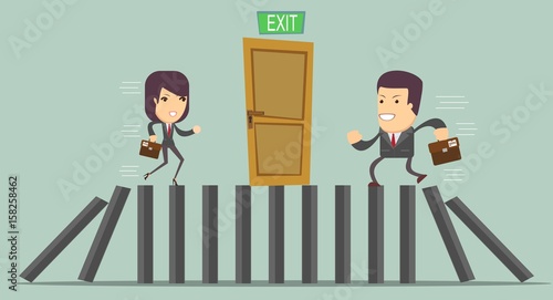 domino effect and problem solving . businessman Against another another businessman . Business competition concept.