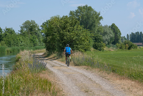 Ciclista nella strada di campagna