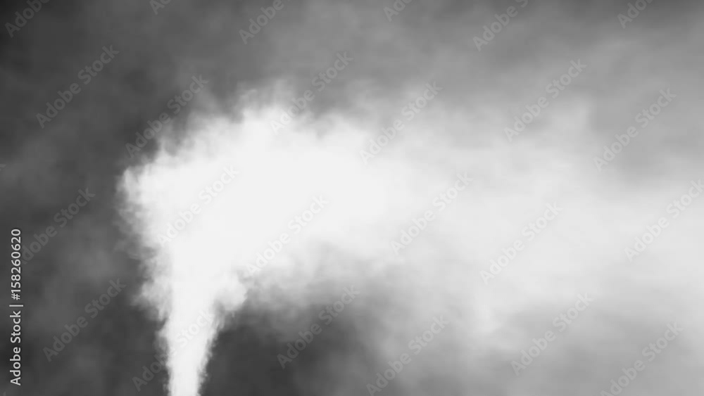 Animated locomotive's thick steam against black background in 4k. Mask included. Smoke is drifting to the right side as if train is moving with high speed. Rear side camera view.