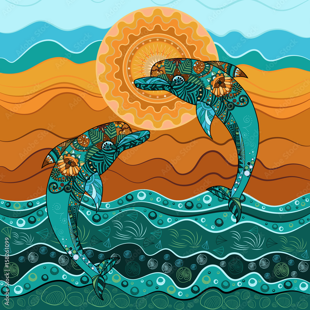 Fototapeta premium Dolphin in the sea in the sun-3