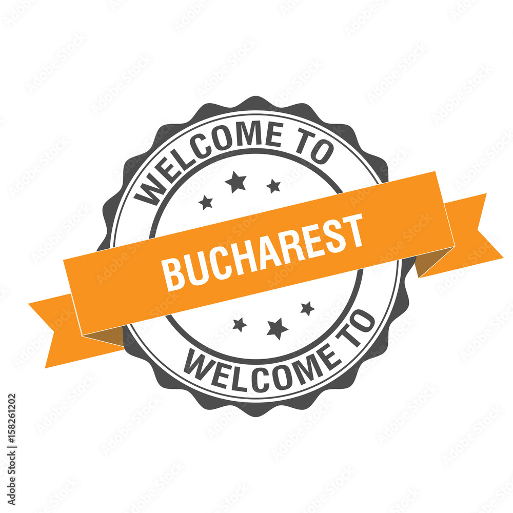 Obraz premium Welcome to Bucharest stamp illustration