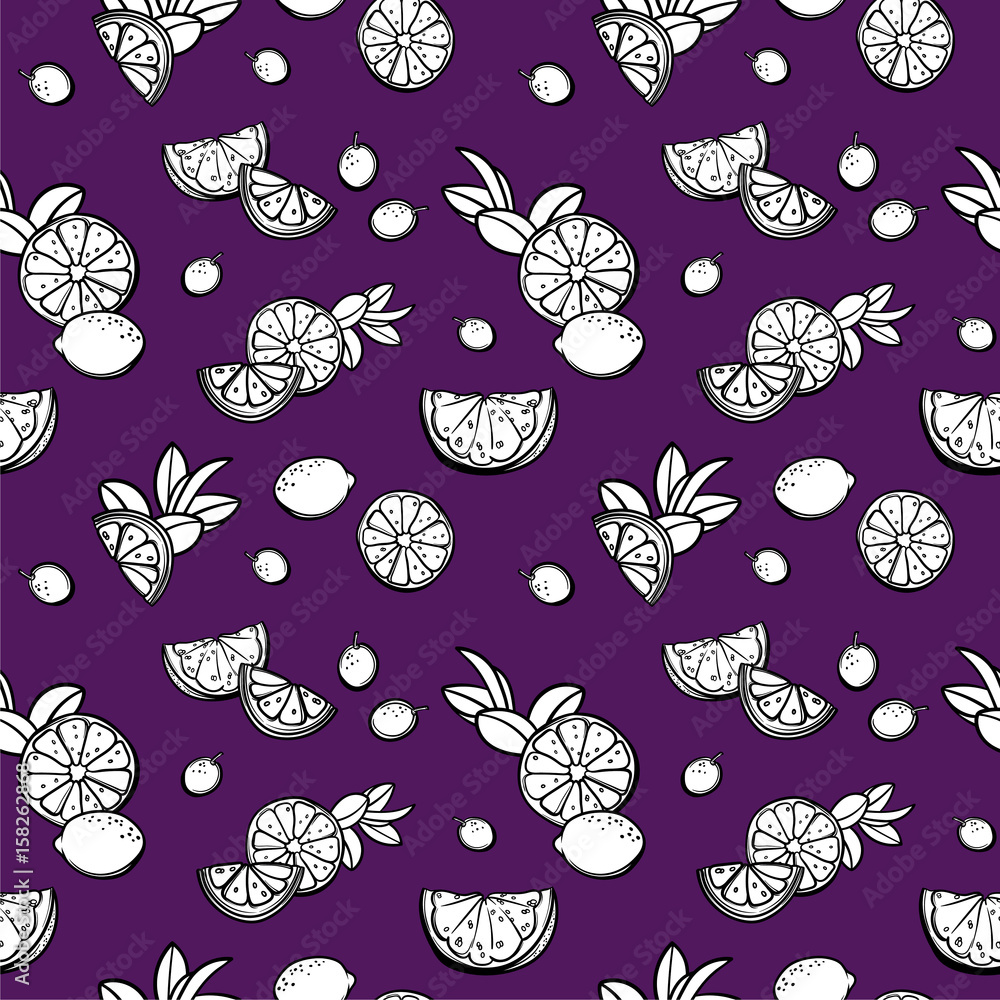 Vector seamless pattern with lemons, limes, oranges, kumquat and grapefruit. Citrus fruit mix. Can be use for fabric print, postcards or drink company. Vector seamless pattern with lemons, limes, oranges, kumquat and grapefruit. Citrus fruit mix. Can be use for fabric print, postcards or drink company.