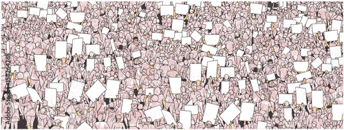 Illustration of massive crowd protest with blank signs. Ideal use as background or texture