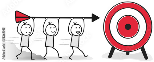 Figuren Team beim Teamwork mit Ziel