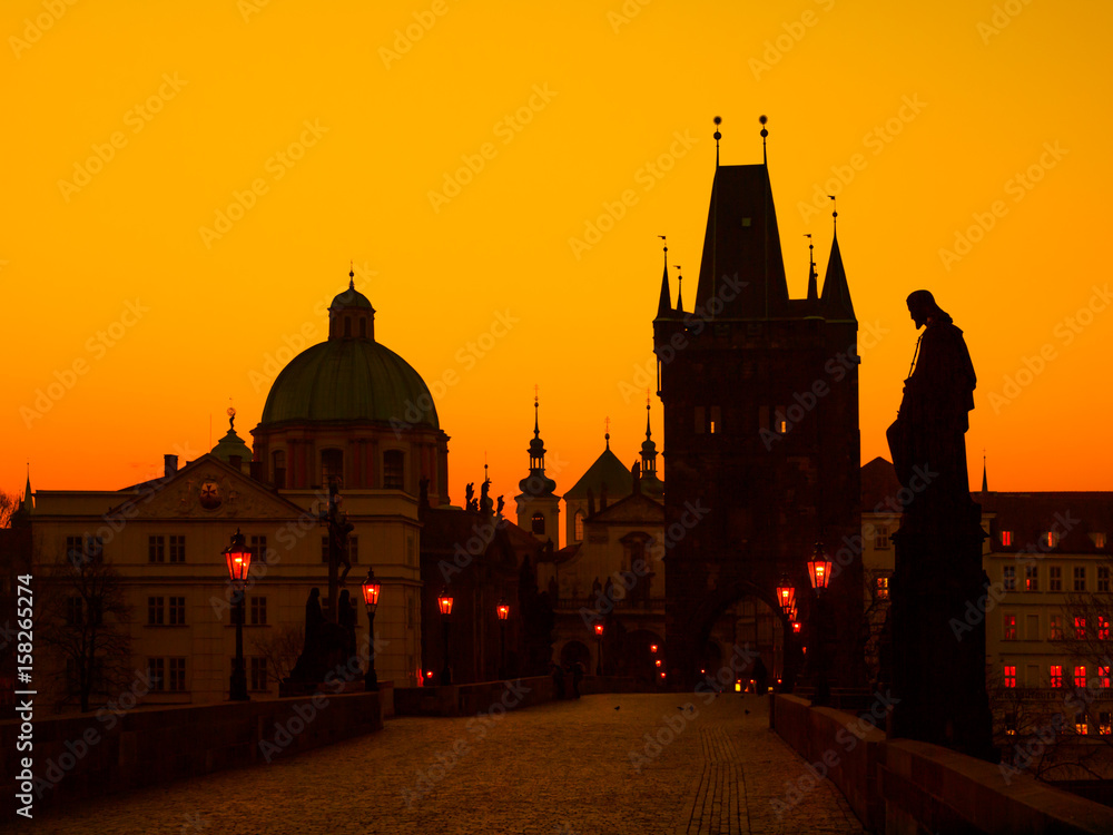 Fototapeta premium Charles Bridge at sunset time, Old Town of Prague, Czech Republic.