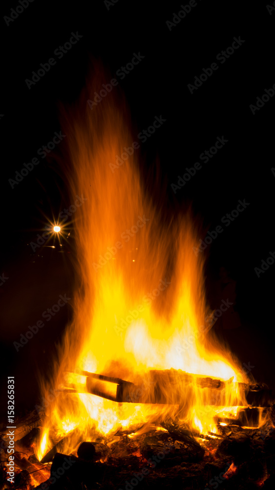 Hot burning fire at night time