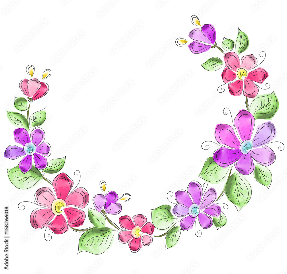 Wreath of flowers in watercolor style with white background Wreath of flowers in watercolor style with white background