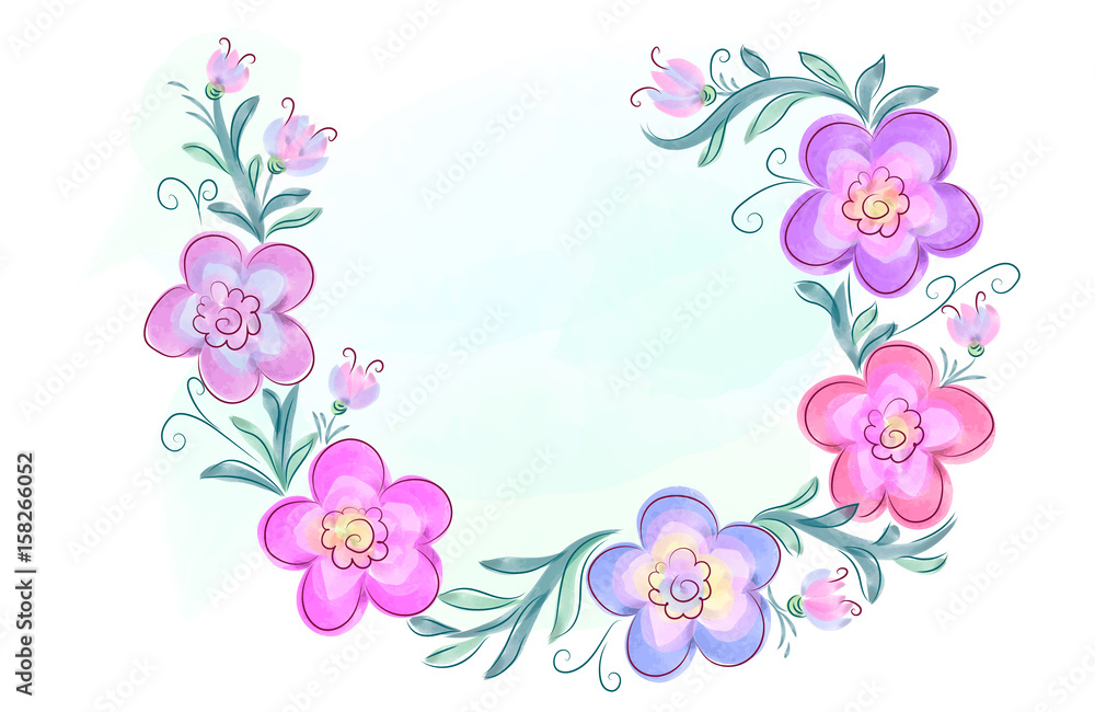 Wreath of flowers in watercolor style with white background Wreath of flowers in watercolor style with white background