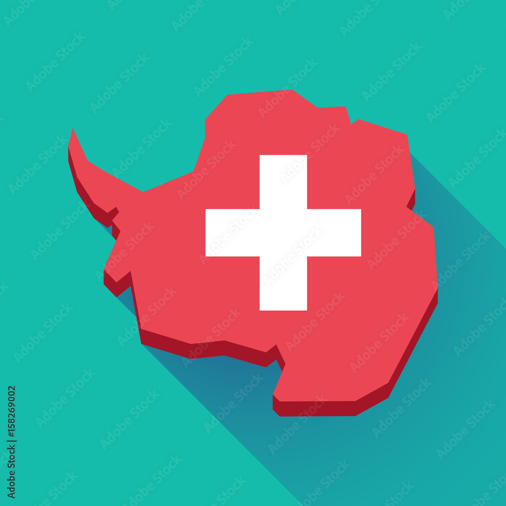 Long shadow Antarctica map with the Swiss flag Long shadow Antarctica map with the Swiss flag