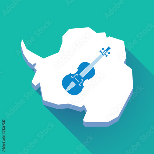 Long shadow Antarctica map with  a violin