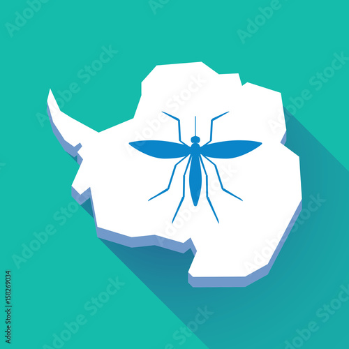 Long shadow Antarctica map with  a mosquito