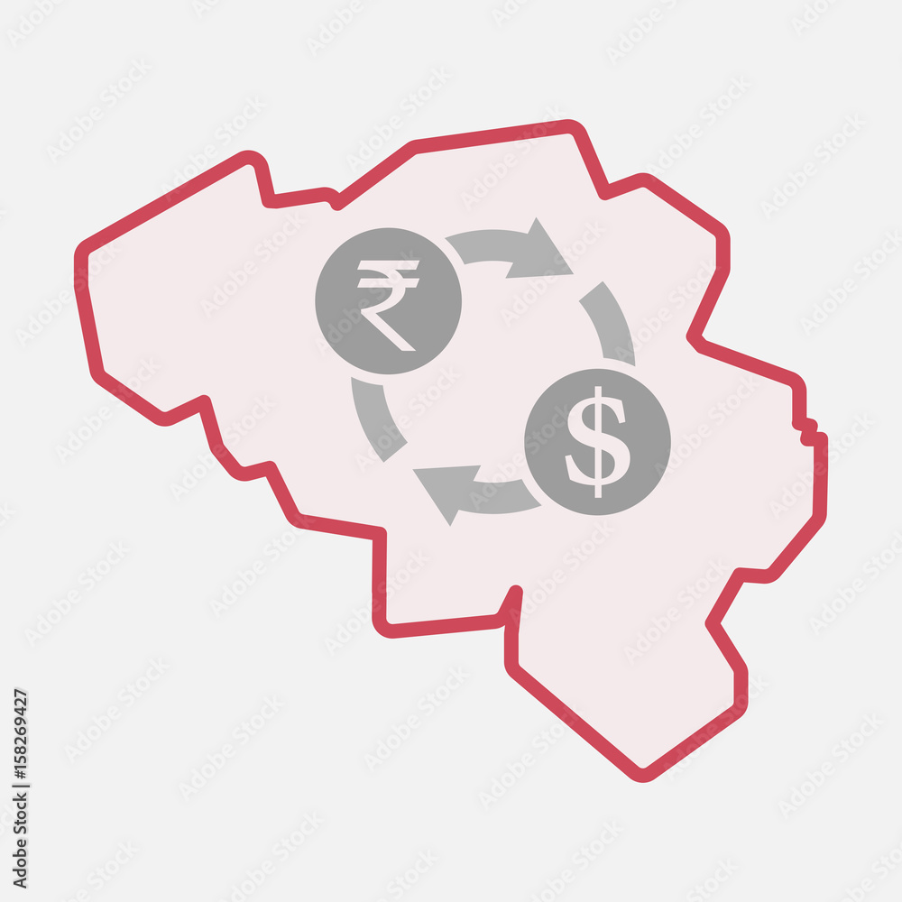 Isolated Belgium map with a rupee and dollar exchange sign Isolated Belgium map with a rupee and dollar exchange sign