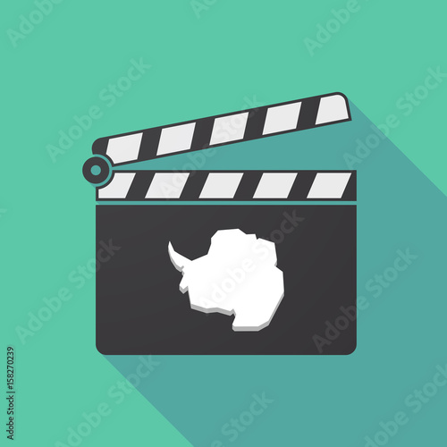 Long shadow clapper board with  the map of  Antarctica