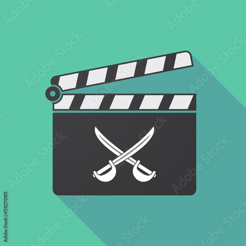 Long shadow clapper board with  two swords crossed