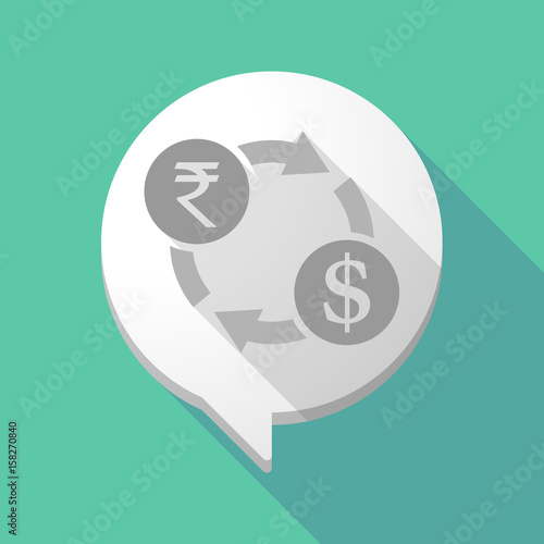 Long shadow comic balloon with  a rupee and dollar exchange sign