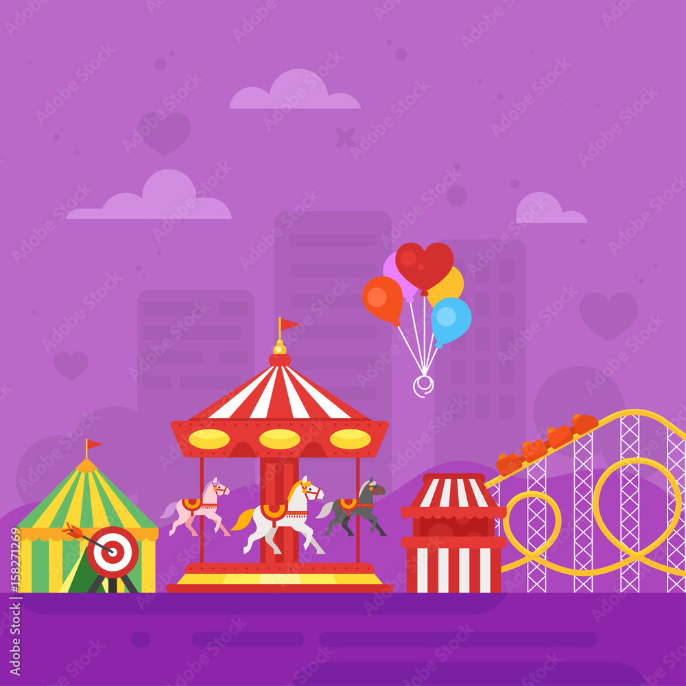 flat style illustration of amusement park for kids flat style illustration of amusement park for kids